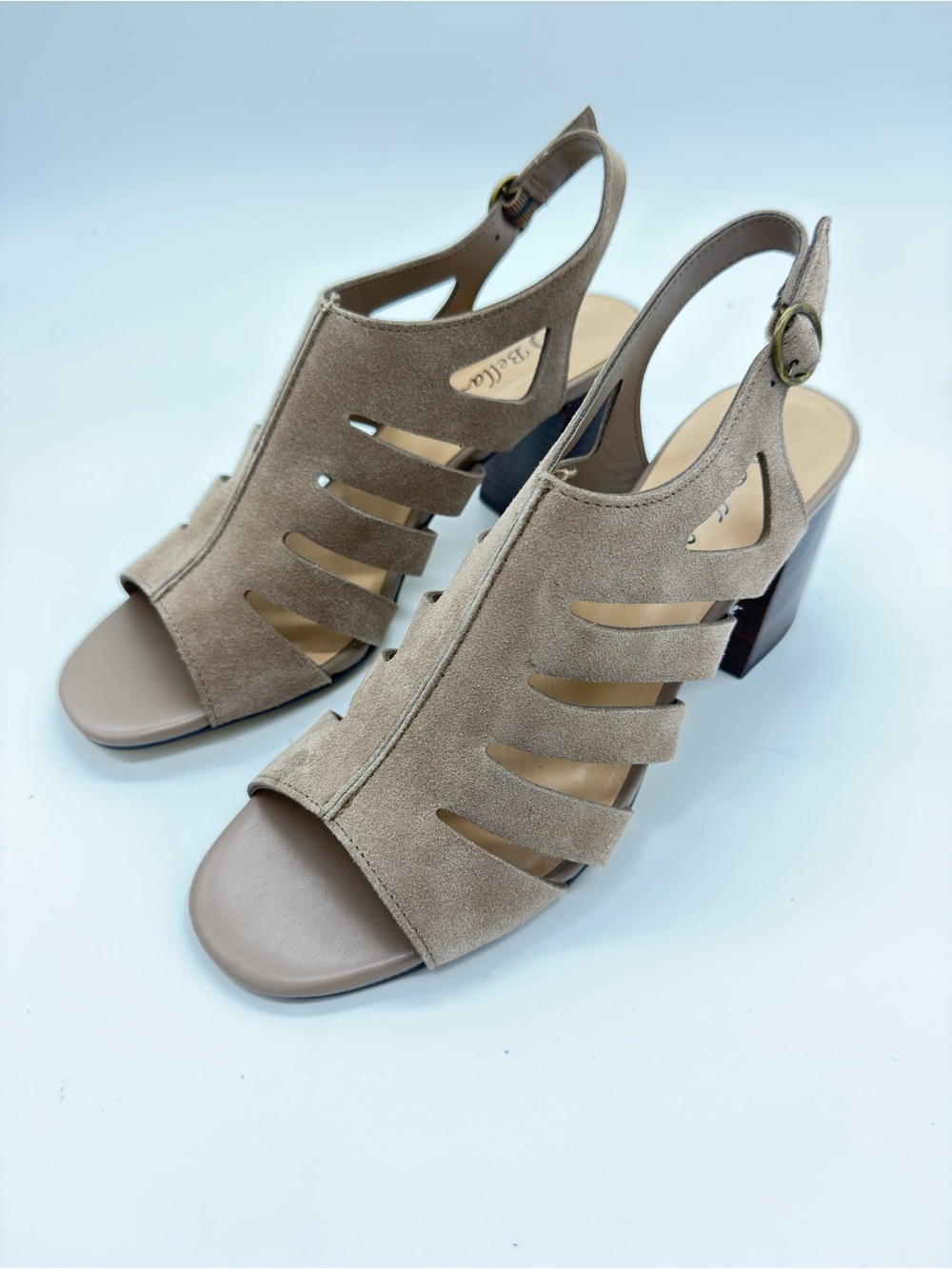 Bella Vita Taupe Suede Cutout Slingback Block Heels